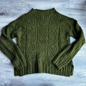 J. Crew Moss Green Pointelle Knit Mockneck Sweater, Extra Small.